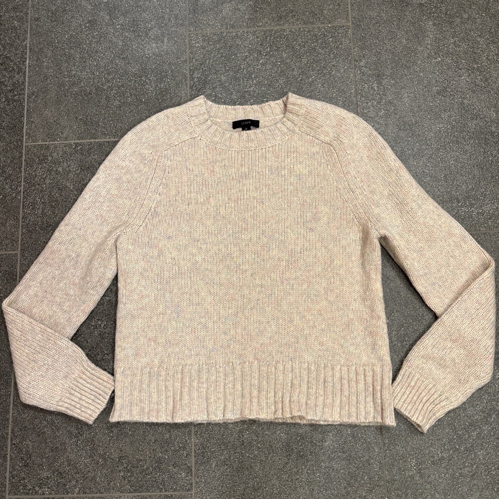 J CREW Wool Alpaca Blend Crewneck Pullover Sweater Womens M Pastel Oatmeal